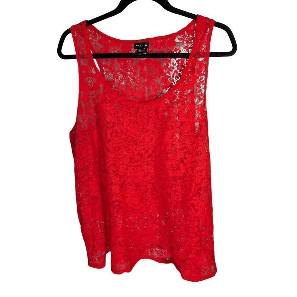 Torrid Red Lace Floral Romantic Sleeveless Women's 2XL - Picture 2 of 5